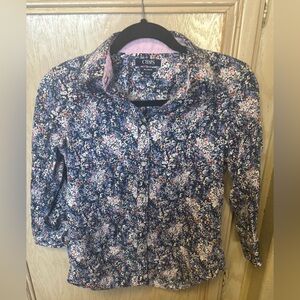 Chaps Women's Floral Print No Iron Button Down Shirt 3/4 Sleeve Sz Small Petite